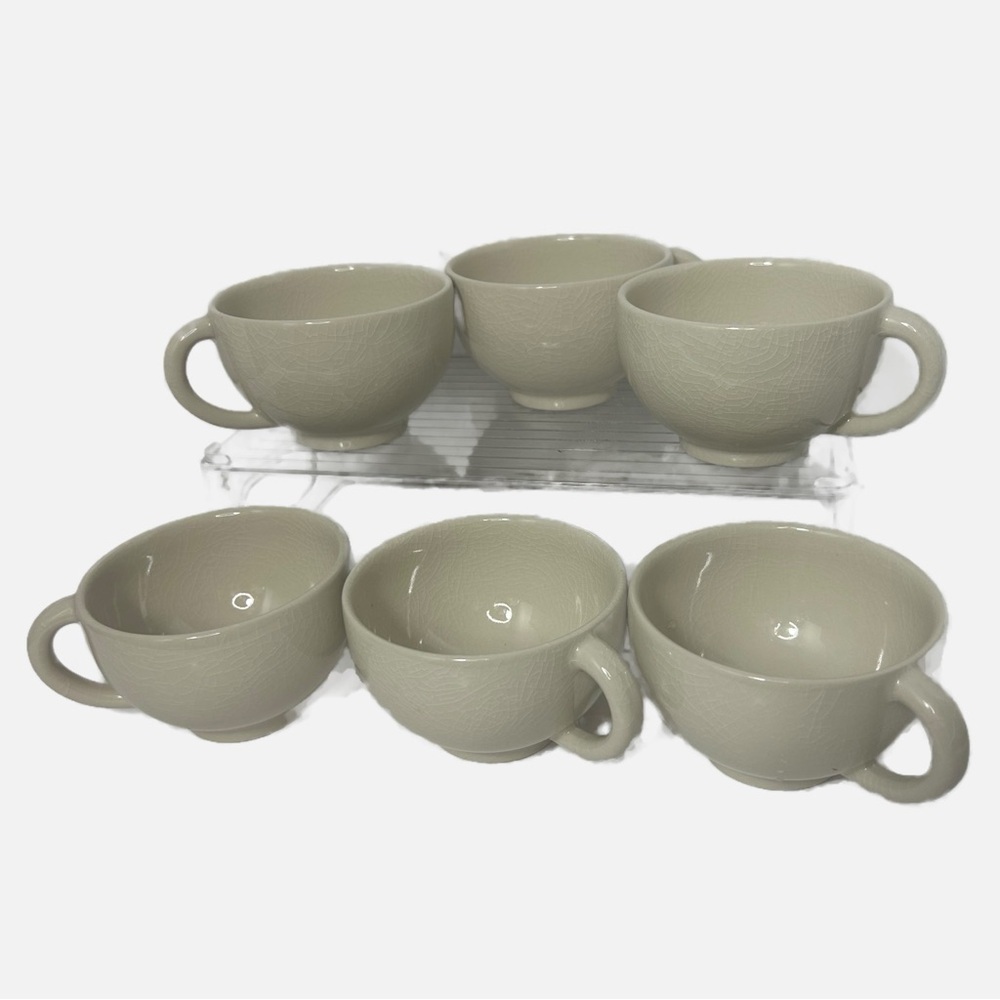 6 Jars France Crackled Off White Tourron E’corce Coffee Tea Mugs Holds 1/2 cup